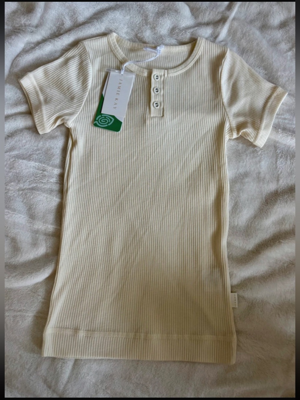 Jamie Kay Ribbed Short Sleeve Henley Top in Cream